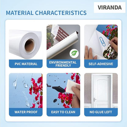 3D Door Stickers Murals Peel and Stick Wallpaper -Wooden Door- PVC Self-Adhesive Door Decals Removable Waterproof Poster for Bedroom Living Room Home Door Wall Decoration 37.4x84.6 inch