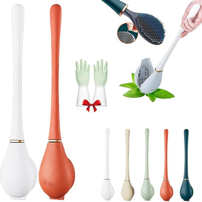 Modern Flexible Silicone Toilet Caspa for Home, Modern Home Flexible Silicone Toilet Brush, Deep Cleaning Silicone Toilet Brush and Holder Set with Dispenser, No-Slip Handle & Flexible Bristles (2-BE)