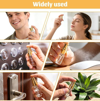 Esoes 30 Pcs Mini Perfume Spray Bottles 3ml, Clear Spray Bottle Refillable Fine Mist Atomizer, Glass Perfume Bottles Portable Empty Sample Containers for Cleaning, Essential Oils, Travel – Gold Cap