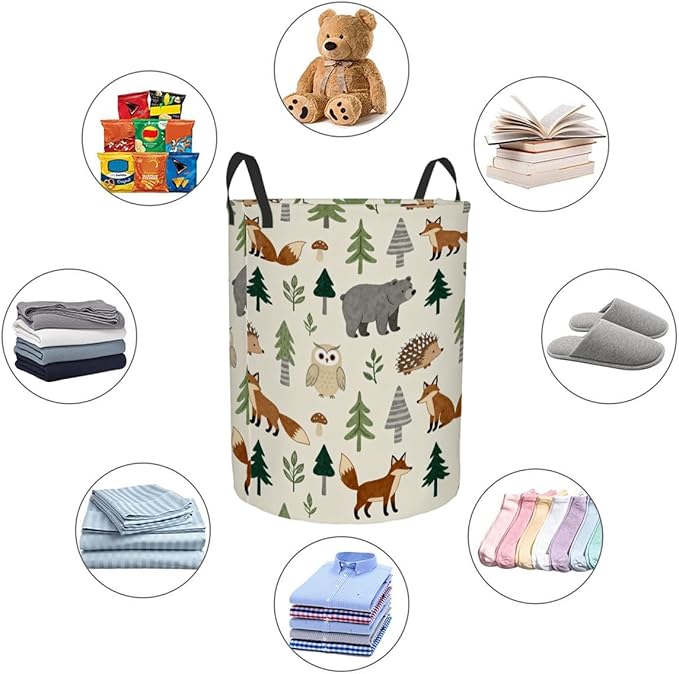 Kids Laundry Hamper Basket - Large Nursery Baby Hamper with Handle for Boys Girls Collapsible Clothes Baskets Organizer Toy Storage Bin Room Decor(Forest Animals)