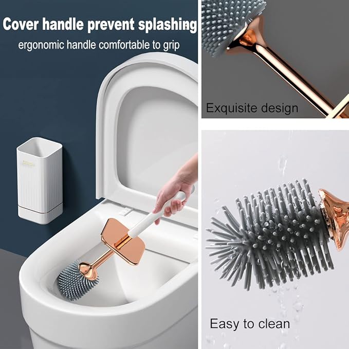 Silicone Toilet Brush, Toilet Brush and Holder, Toilet Cleaning Brush, Wall Mounted Toilet Brush for Bathroom Elegant, Durable (Black)