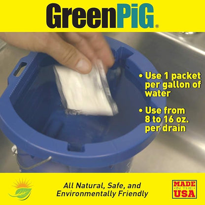 GREEN PIG Drain Clog Remover, Garbage Disposal Cleaner and Deodorizer, 58 Restore Maintain Treatment Repairs Clogged Drain, Eliminates Odors, Safe for Regular Use, 12 Packets