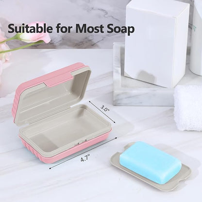 Quatish Bar Soap Holder Dish 1 Pack for Shower, Travel Soap Case with Lid for Gym, Camping Essentials, Hiking, Travel Size Toiletries, Portable, Leakproof, Pink