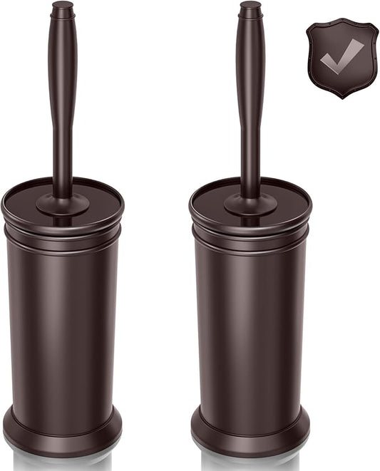 UPTRONIC Toilet Brush, Aluminum Alloy Toilet Brush and Holder Set with Long Handle Durable Bristles Toilet Bowl Brush and Covered Holder for Toilet Scrubber for Bathroom Cleaning (2Pcs Dark Brown)
