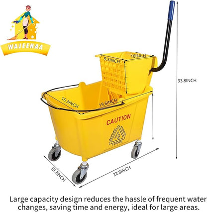 Commercial Mop Bucket with Side-Press Wringer for Floor Cleaning, 35 Quarts, Yellow, Including One Commercial Mop