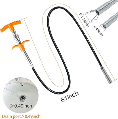63 In Drain Snake Hair Drain Clog Remover Tool, Sink Drain Cleaner for Sewer Kitchen Bathroom Shower Tub Toilet Clogged Drains Opener Cleaning Tool, Flexible Grabber Claw Pick Up Reacher Tool