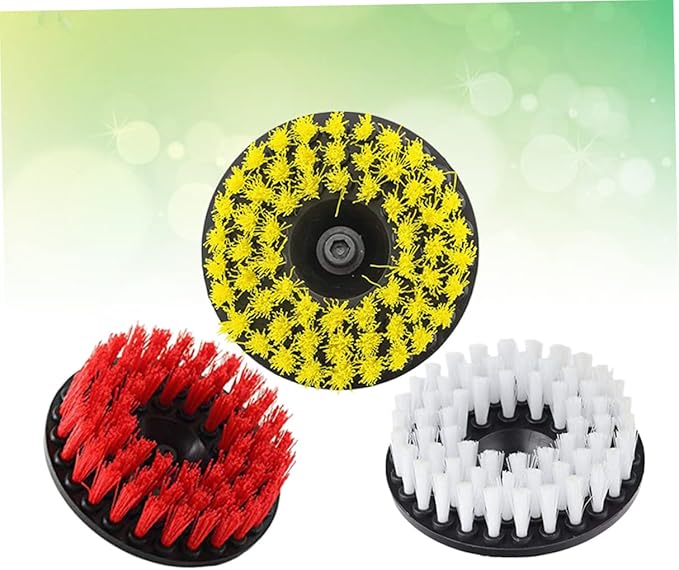 3pcs Drill Cleaning Brush for Upholstery Leather and Carpets Hollow Design Yellow for Efficient Household Cleaning