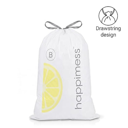 happimess 5.3 Gallon (20L) Drawstring Trash Bags, Lemon Scent, White, Heavy Duty MDPE Liners for Kitchen and Household, Odor Control, Custom Fit 100 Count (5 Packs of 20 Liners) HPM3100B-W-5SET