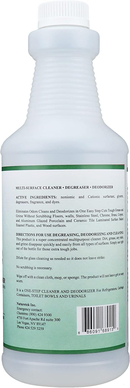 Naturetek Multi-Surface Cleaner, Complete Degreaser, and Deodorizer, All-Purpose Cleaning for Toilets, Bathtubs, Floors, and Walls, Fast Acting, No Scrubbing