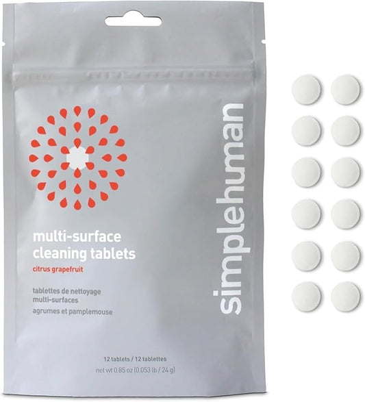 simplehuman Multi-Surface Cleaning Tablets, Eco-Friendly, Safe Around Kids & Pets, Citrus Grapefruit Scent, 12 Pack Tablets (Makes 72 oz of Spray Cleaner)