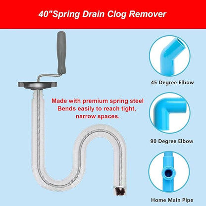 JOYFUL&HOPEFUL Drain Clog Remover Tool, 60" Stainless Steel Drain Unblocker,40" Snake Remover, 60" Pipe Cleaner Brush,24" Drain Cleaning Snake,5PCS, For Toilet, Kitchen Sink, Bathroom Tub, Sewer