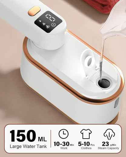 Travel Steamer Iron for Clothes - 1200W Handheld Size Portable Travel Steamer, 3 Steam Levels Clothes Steamer with LCD Screen, 10S Fast Heat-up Steamer for Dress Shirt Home Travel (White)