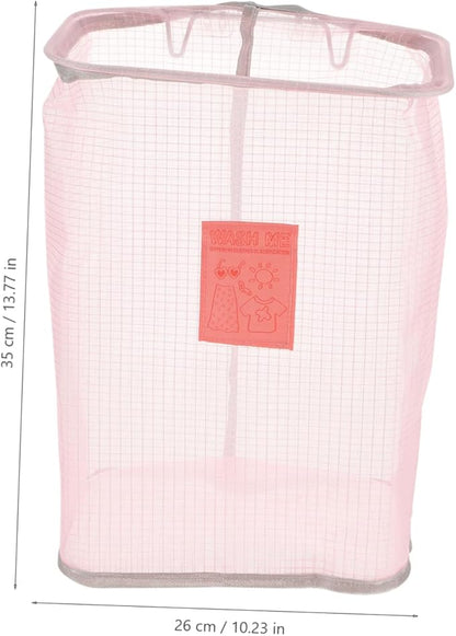 Wall-mounted Foldable Laundry Basket Space-saving Clothes Storage Organizer for Bathroom Bedroom and Laundry Mesh Design with Nail Hook Stylish Pink Color