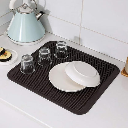 MicoYang Silicone Dish Drying Mat for Multiple Usage,Easy clean,Eco-friendly,Heat-resistant Silicone Mat for Kitchen Counter or Sink,Refrigerator or Drawer Liner Coffee XL 18 inches x 16 inches