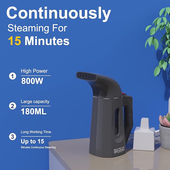 Steamer for Clothes Wrinkle Removes, Portable Handheld Garment Steamer, Clothes Steamer, Hat Steamer for Home and Travel with Automatic Shut-Off Safety Protection,180ML (Grey)
