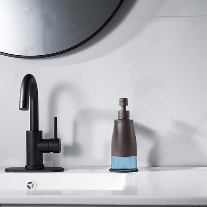 Gaussra Matte Brown Soap Dispenser with Coaster and Stickers, Stainless Steel and Glass Bottle Hand Pump Dispenser, Refillable Liquid Hand Soap Dispenser for Bathroom & Kitchen (11OZ / 320ML)