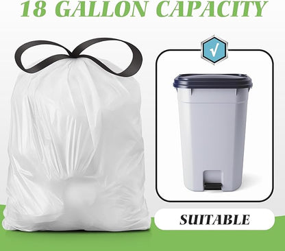 18 Gallon 120 Counts Strong Drawstring Trash Bags Garbage Bags by Teivio, Bathroom Trash Can Bin Liners, Plastic Bags for home office kitchen, White