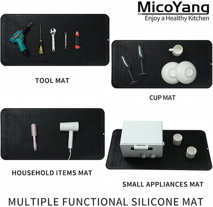 MicoYang Silicone Dish Drying Mat for Multiple Usage,Easy clean,Eco-friendly,Heat-resistant Silicone Mat for Kitchen Counter or Sink,Refrigerator or Drawer Liner Black 5XL 36inches x 18inches