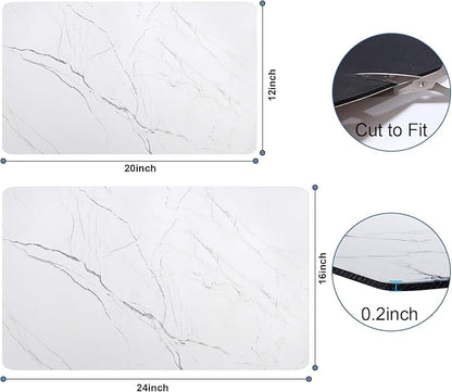 CooRug Marble Pattern Dish Drying Mat, Absorbent Coffee Bar Mat for Kitchen Counter, Non-slip Pad with Rubber Backed, Washable and Easy to Clean 12" x 20" Light Marble