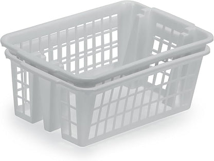 DecorRack Plastic Storage Basket, 6L Bathroom Storage Organizer Bin for Laundry Closet, Pantry or Office with Built In Handles, Gray (2 Pack)
