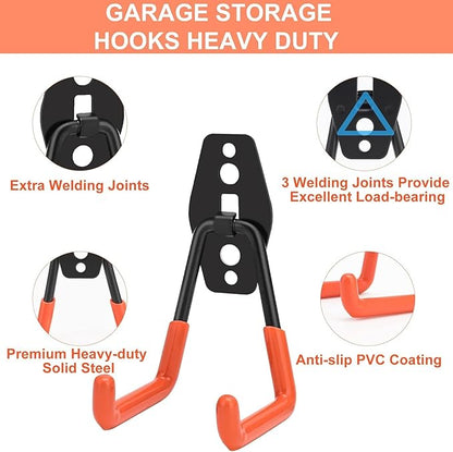 26 Pack Heavy Duty Garage Hooks with 2 Extension Straps, Triple Welded Wall Mount Utility Hangers, 100 Lbs Capacity Utility Hook Tool Organizer for Garage Makeover, Garden, Shed, Hose