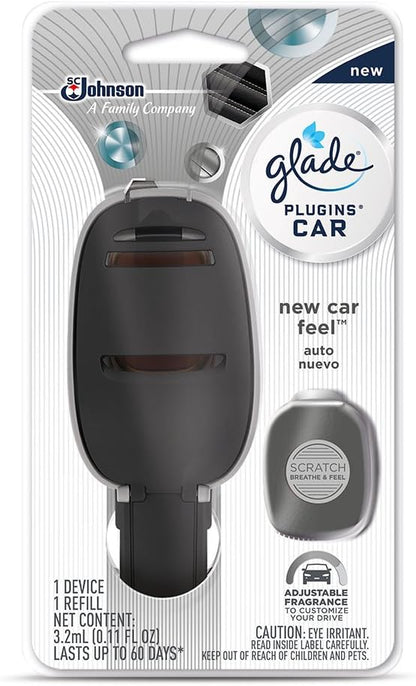 Glade PlugIns Car Air Freshener Starter Kit, New Car Feel, 0.11 Fl Oz