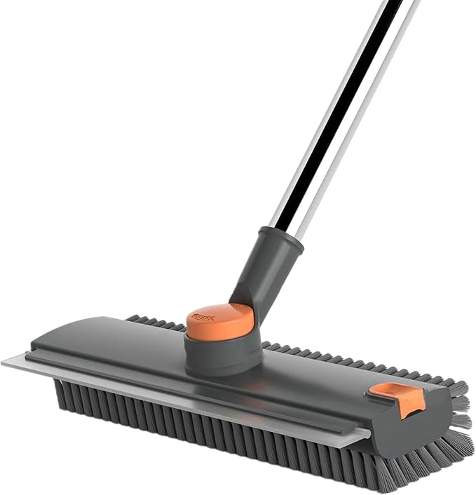 Floor Scrub Brush with Squeegee Long Handle Grout Brush 52'' 2026 Upgraded 4 in 1 Multi-Functional Stiff Bristle Cleaning Scrub Brush Rotating Tile Brush for Cleaning Bathroom Patio, Pool, Garage
