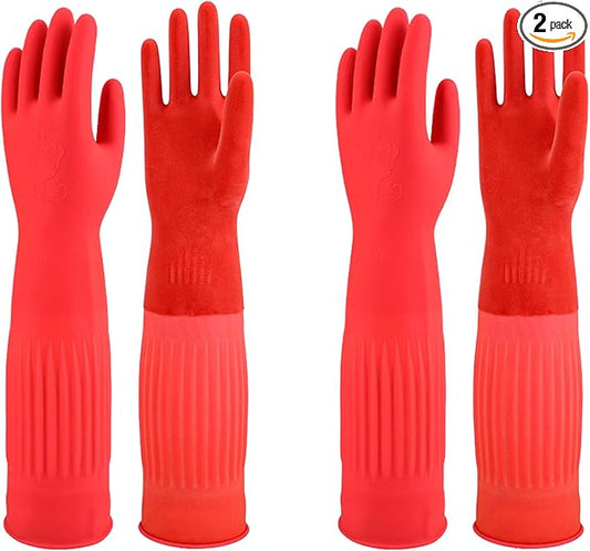 North Tower Rubber Gloves Kitchen Cleaning For Washing Dishing Kithchen, warmming Heat Resistant Dishwashing Gloves,18",2 Pairs Small