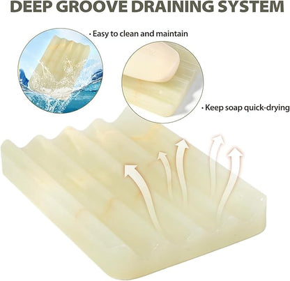 Koville Green Onyx Soap Dish Genuine Marble Soap Dish for Bathroom Shower, Natural Onyx Stone Soap Tray for Bathroom, Bar Soap Holder for Sink, Stripe Grooves Saver Keep Bars Dry Easy Clean