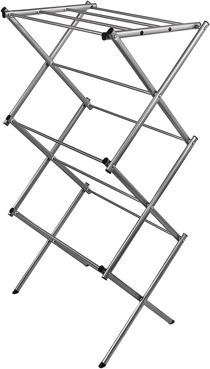 Home Vida Accordion Drying Rack – 3-Tier X-Frame Clothes Airer with Foldable Metal Design, Indoor/Outdoor Use, Silver
