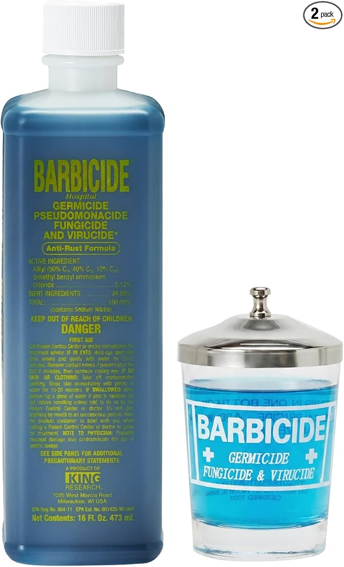 BARBICIDE Disinfectant Jar and Concentrate Starter Kit (4 Oz Jar + 16 Fl Oz)– Professional Salon, Spa & Barber Tool Sanitizing Kit