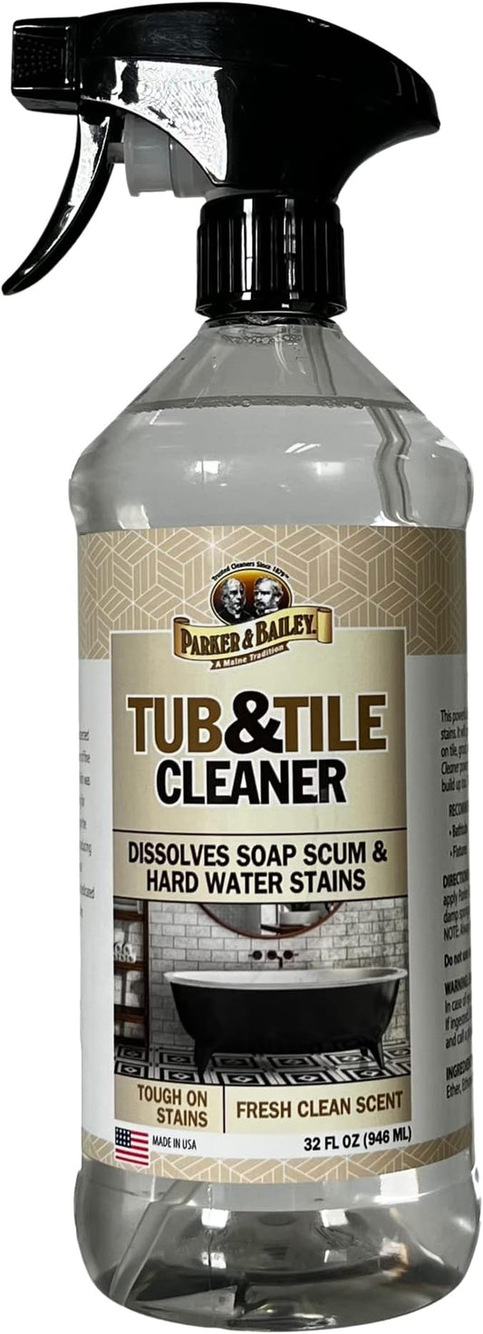 PARKER & BAILEY Tub & Tile Cleaner - Bathroom Cleaner Shower Cleaner Spray Tub Cleaner Soap Scum Remover for Shower Hard Water Stain Remover Household Cleaning Spray Multi Purpose Spray Cleaner, 32 Oz