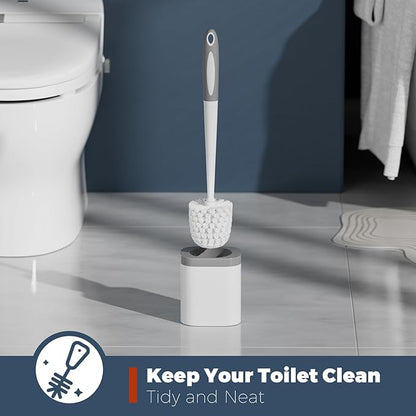 Holaloha Toilet Brush and Holder Set with Crevice Brush for Toilet Bowl and Bathroom Cleaning, White