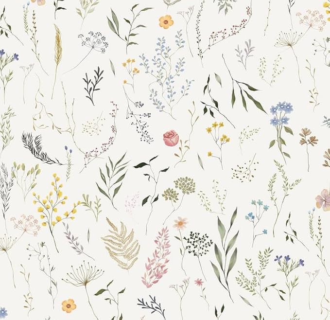 Dimoon 787"x16.1" Floral Peel and Stick Wallpaper Beige Contact Paper Thicken Wallpaper Delicate Flower Waterproof Green Leaf White Self Adhesive Removable Wall Paper Shelf Liner Decal Vinyl Roll