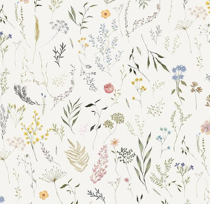 Dimoon 787"x16.1" Floral Peel and Stick Wallpaper Beige Contact Paper Thicken Wallpaper Delicate Flower Waterproof Green Leaf White Self Adhesive Removable Wall Paper Shelf Liner Decal Vinyl Roll