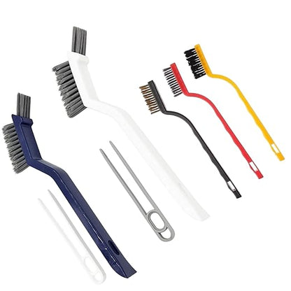 5 Pieces Cleaning Brush Set,Toilet Floor Brush Bathroom Tiles No Dead Corners Hard Bristles Floor Crevice Brush Kitchen Cleaning Metal Brass/Stainless Steel/Nylon Brushes (White Blue+3 Mixed Color)