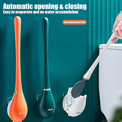 Modern Flexible Silicone Toilet Caspa for Home, Modern Home Flexible Silicone Toilet Brush, Wall Mounted Silicone Toilet Brush and Holder Set with Dispenser, Automatic Opening & Closing (1-E)