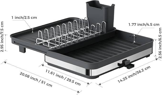 Sineng Expandable Dish Drying Rack,Stainless Steel Foldable Dish Rack with Cutlery Holder,Multifunctional Compact countertop Dish Drainer,Space Saving extendable Big Capacity Dish Holder