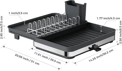 Collapsible dish drying rack,stainless steel foldable dish rack with cutlery holder,multifunctional expandable big capacity dish drainer board,Space Saving extendable dish holder