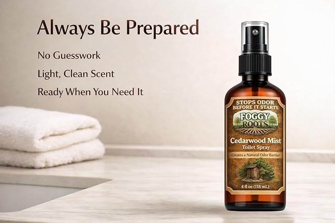 Cedarwood Pre-Poop Toilet Spray – Stops Odor Before It Starts, Bathroom Odor Eliminator for Toilet, 4 oz (200+ Uses) Travel, Home & Work