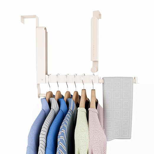 Over The Door Drying Rack, Foldable Portable Over The Door Hooks Hanger with Towel Racks for Coat Clothes Laundry Bathroom Bedroom Travel Hangers (Milky White, 1 Pack)