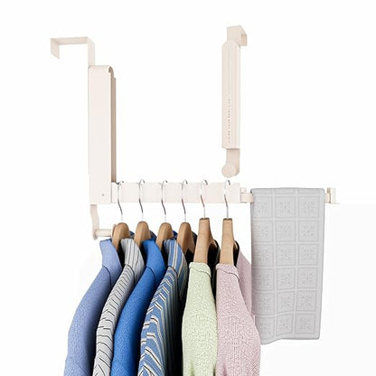 Over The Door Drying Rack, Foldable Portable Over The Door Hooks Hanger with Towel Racks for Coat Clothes Laundry Bathroom Bedroom Travel Hangers (Milky White, 1 Pack)