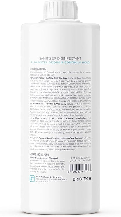 BRIOTECH Sanitizer Disinfectant Hypochlorous Spray, Kill 99.99% of Viruses & Bacteria, Control Mold, Eliminate Odor, Gentle for Nursery & Play Rooms, Food Contact Surface Sanitizer, 32 fl oz Refill