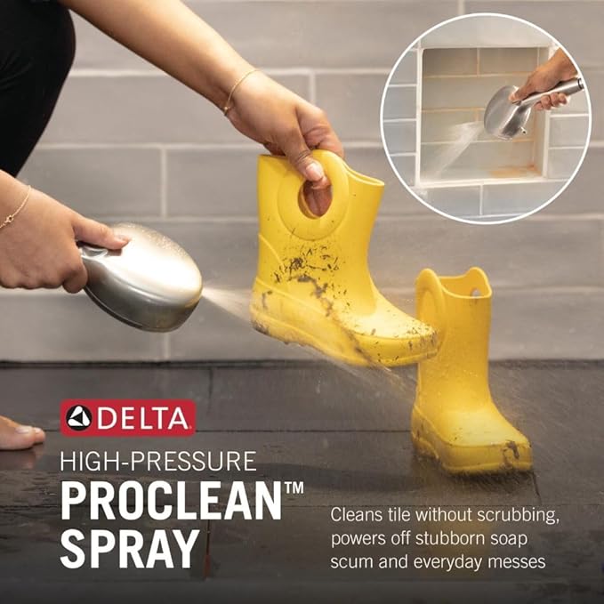 Delta 5-Setting HydroRain 2-in-1 Dual Shower Head with ProClean Spray, Chrome High Pressure Shower Head with Handheld Spray, 1.75 GPM Flow Rate, Chrome 75419