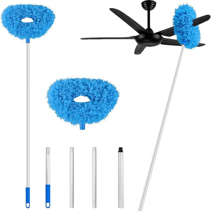 Blue Ceiling Fan Duster - Extended Fan Blade Cleaner, Reusable Microfiber, Adjusts 13 to 55 Inch for Cleaning Walls, Cobweb, Door, Window Top