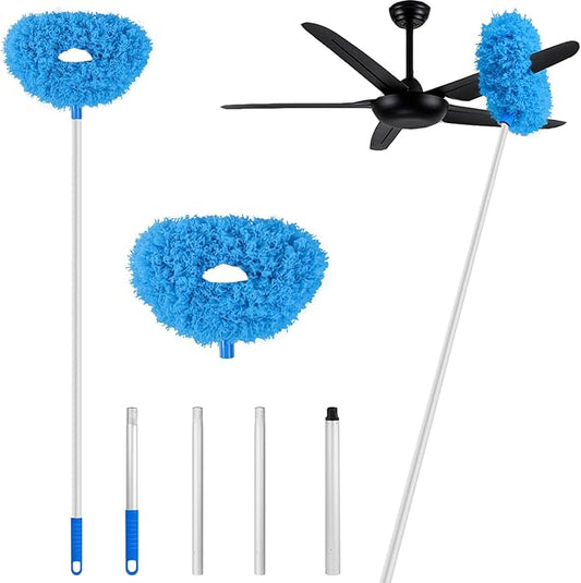 Blue Ceiling Fan Duster - Extended Fan Blade Cleaner, Reusable Microfiber, Adjusts 13 to 55 Inch for Cleaning Walls, Cobweb, Door, Window Top