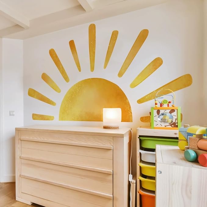 Wall Stickers Decals Kids Peel and Stick Removable for Nursery Kids Bedroom Living Room décor Boys Playroom (Golden Sun)