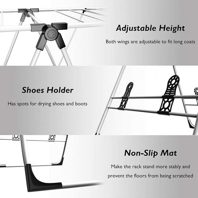 DORTALA Foldable Drying Rack, Laundry Clothes Storage, Portable Folding Dryer, Heavy Duty Clothes Hanger, Clothes Drying Rack, Lightweight and Stable Stainless Steel Clothes Dryer, for anUse
