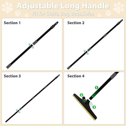 B-Land Carpet Rake for Pet Hair Removal, Reusable Pet Hair Remover with 60” Adjustable Long Handle, Carpet Scraper Dog Cat Hair Remover Tool for Rugs, Mats, Couch, Furniture-Black Pole