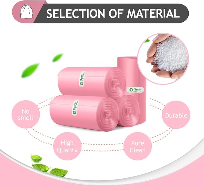 Teivio 2 Gallon 180 Counts Strong Trash Bags Garbage Bags, Bathroom Trash Can Bin Liners, Plastic Bags for home office kitchen, Pink